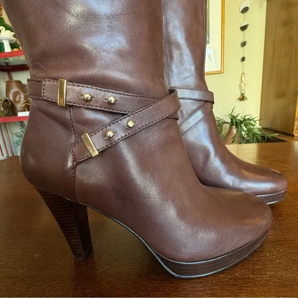Cole Haan Knee High Boots Brown Leather Nike Air Tall Heeled Boots | Size 7 - Picture 5 of 10